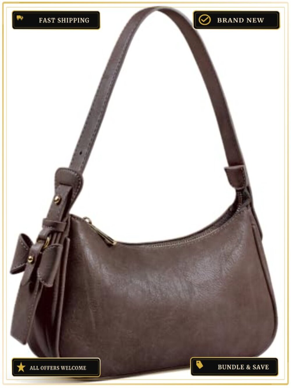 Women's Hobo Shoulder Bag - Faux Leather Underarm Purse w/ Bow